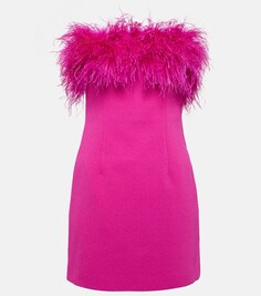 Мини-платье из крепа с отделкой перьями REBECCA VALLANCE, розовый