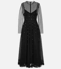 Украшенное платье миди из тюля &quot;пуэн-деспри&quot; REDVALENTINO, черный