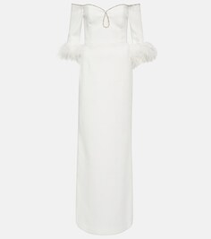 Платье Bridal Plume из крепа с отделкой перьями REBECCA VALLANCE, белый
