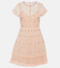 Украшенное мини-платье из тюля &quot;пуэн-деспри&quot; REDVALENTINO, розовый