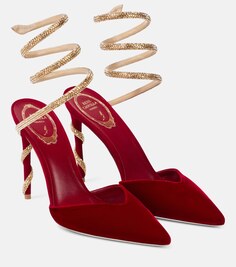 Бархатные туфли-лодочки Cleo 105 с ремешком на пятке Rene Caovilla, красный
