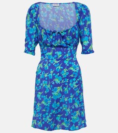 Мини-платье Lilita из шелкового жоржета с принтом RIXO, синий