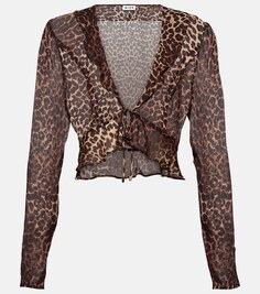 Блузка Neelu из крепа с леопардовым принтом RIXO, коричневый