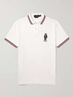 Рубашка-поло из хлопкового пике с контрастной вышивкой POLO RALPH LAUREN, белый