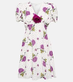 Шелковое мини-платье с цветочной аппликацией RODARTE, белый