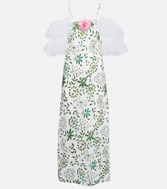 Шелковое платье миди с цветочной аппликацией RODARTE, зеленый