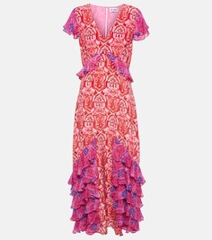 Шелковое платье макси с принтом Thanvi RIXO, розовый