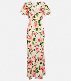 Платье макси из шелка с цветочным принтом RODARTE, розовый