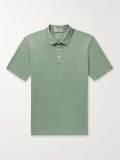 Рубашка поло облегающего кроя из хлопка-пике CANALI, зеленый