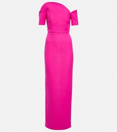 Платье макси асимметричного кроя из смесовой шерсти ROLAND MOURET, розовый