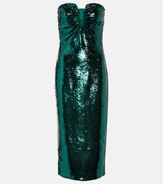 Платье миди с открытыми плечами и пайетками ROLAND MOURET, зеленый