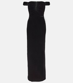 Бархатное платье с открытыми плечами ROLAND MOURET, черный