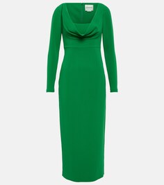 Платье миди из кади с воротником-хомутом ROLAND MOURET, зеленый