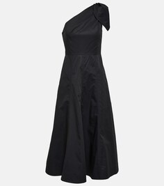 Платье миди из хлопкового поплина на одно плечо ROLAND MOURET, черный