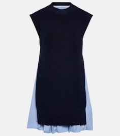 Мини-платье-рубашка из смесового хлопка SACAI, синий