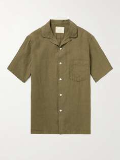 Льняная рубашка с воротником-стойкой PORTUGUESE FLANNEL, зеленый