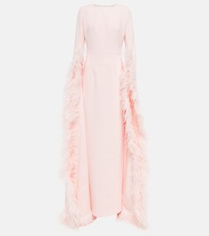 Платье макси из крепа с драпировкой и перьями SAFIYAA, розовый
