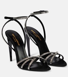 Декорированные атласные сандалии Ava 105 Saint Laurent, черный
