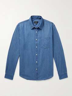 Рубашка Slim Fit из хлопка и шамбре CLUB MONACO, синий