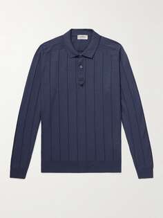Рубашка поло облегающего кроя из мериносовой шерсти в рубчик JOHN SMEDLEY, синий