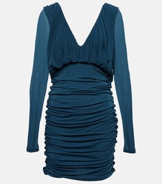 Мини-платье из джерси с драпировкой SAINT LAURENT, синий