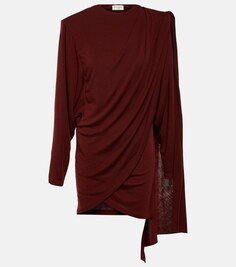Мини-платье из шерсти с драпировкой SAINT LAURENT, красный