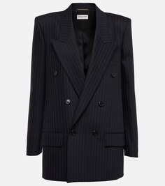 Двубортный блейзер из смесовой шерсти SAINT LAURENT, синий