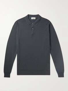 Рубашка поло узкого кроя из мериносовой шерсти и джерси в полоску JOHN SMEDLEY, серый