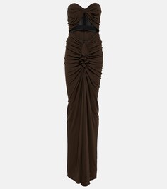 Платье макси из креп-джерси с вырезами SAINT LAURENT, коричневый