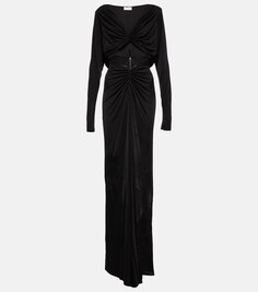 Платье макси из джерси с вырезами SAINT LAURENT, черный