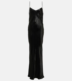 Атласное платье с V-образным вырезом SAINT LAURENT, черный