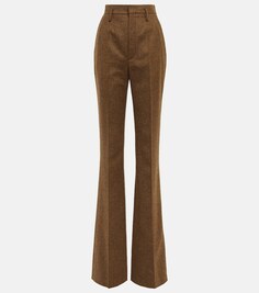 Расклешенные шерстяные брюки с высокой посадкой SAINT LAURENT, коричневый