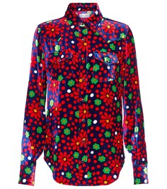 Бархатная рубашка с цветочным принтом SAINT LAURENT, разноцветный