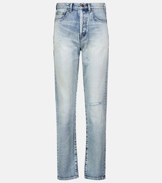 Узкие джинсы с высокой посадкой SAINT LAURENT, синий