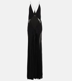 Платье из трикотажа с вуалью SAINT LAURENT, черный