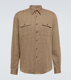 Рубашка из льна, шелка и хлопка Ralph Lauren Purple Label, коричневый