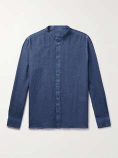 Льняная рубашка с дедушкиным воротником 120% LINO, синий