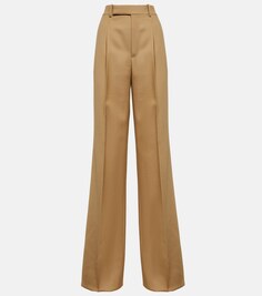 Широкие шерстяные брюки с высокой посадкой SAINT LAURENT, коричневый