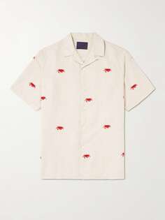 Рубашка из смеси льна и хлопка с вышивкой в виде крабов PORTUGUESE FLANNEL, белый