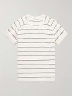 Изысканная полосатая футболка из смесового хлопка в рубчик CLUB MONACO, белый