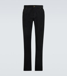 Узкие брюки из хлопкового вельвета Saint Laurent, черный