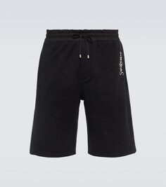 Спортивные шорты из хлопкового джерси с вышивкой Saint Laurent, черный