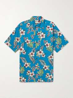 Хлопковая рубашка с откидным воротником и цветочным принтом Haole Hibiscus Go Barefoot, синий