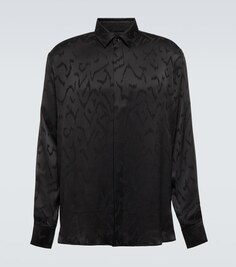 Жаккардовая шелковая рубашка Saint Laurent, черный