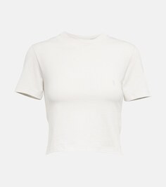 Укороченная футболка из хлопка с логотипом SAINT LAURENT, серый