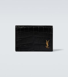 Кошелек из кожи с эффектом крокодила и логотипом Saint Laurent, черный