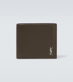 Кожаный кошелек с металлическим логотипом Saint Laurent, зеленый