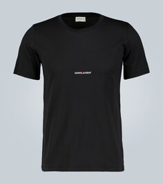 Хлопковая футболка с фирменным логотипом Saint Laurent, черный