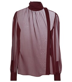 Блузка из прозрачного шелкового крепа SAINT LAURENT, красный