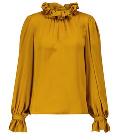 Шелковая блузка с оборками SAINT LAURENT, желтый